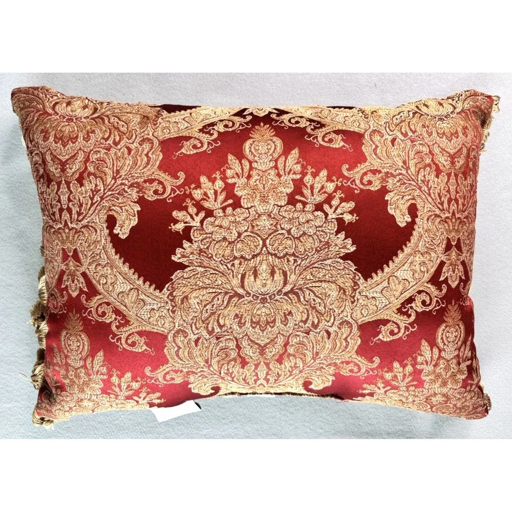 Luxury Croscill Carlisle Throw Pillow Red Gold Damask Stripe Tassels 20